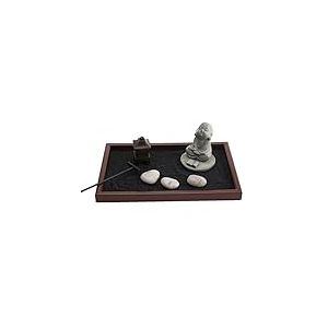 lachineuse - Jardin Japonais Moine Sagesse - Décoration Zen Intérieur Bonze Bouddhiste - Avec Sable Noir, Pierres & Rateau - Déco Zen pour Bureau - Objet Décoration Asiatique - Idée Cadeau Japonais