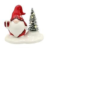 Dekohelden24 GNOME &ndash; Lutin Blanc &ndash; Rouge avec Cadeau et Sapin, L/H 11 x 7,5 x 9,5 cm.