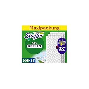 Swiffer Balai Attrape-Poussière Recharges Mixtes (90 Lingettes Sèches + 3 Lingettes Humides), Attrape 3 Fois Plus de Poussière, Pour Toutes Surfaces, Sans Résidus, Balai Vendu Séparément
