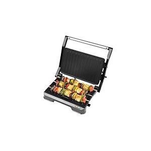 Progress Grill Panini 850W 2-en-1, Machine à Panini 180° avec Plaques Antiadhésives, Appareil Croque Monsieur Double Surface, Cuisson Sans Graisse avec Bac Récupérateur