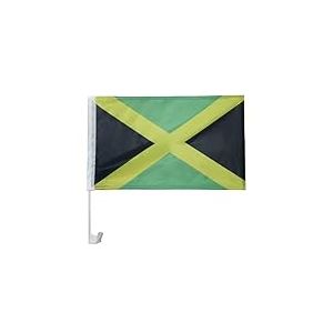 AZ FLAG - Drapeau Jama&iuml;que Pour D&eacute;coration Voiture Avec Attaches En PVC Et Syst&egrave;me d'Accroche - Car Flag Jama&iuml;cain - 100% Polyester - 50g - 45x30 cm