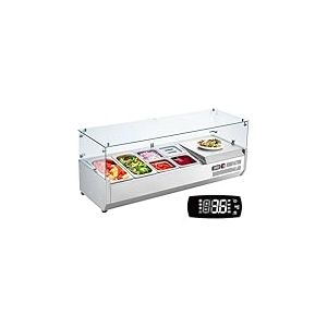 VEVOR Saladette Réfrigérée à Poser 140 W, Vitrine Réfrigérée pour Pizzeria, avec 2 1/3 Casseroles et 4 1/6 Casseroles, Corps en Inox 304 et Couvercle en PC, pour Préparation de Sandwich Ingrédients