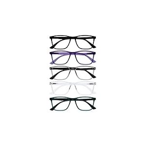 OPULIZE NYX Lunette anti lumiere bleue femme & homme - Lunette Loupe Ecran/Gaming - Lot de 5 - Anti-&eacute;blouissement, UV400, L&eacute;g&egrave;re - Rectangulaire - Noir Violet Gris Translucide Turquoise - +1,50