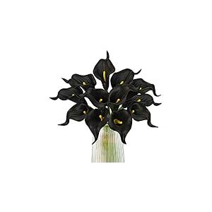 Letjolt Lot de 12 Fleurs de lys Calla artificielles Noires pour Bouquet de Mariage - D&eacute;coration d'int&eacute;rieur - Noir