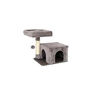 lionto Arbre à Chat avec Niche et Balle en Peluche avec grelot, Hauteur 50 cm, Corde en sisal et Peluche Douce, Surface de Repos Confortable, adapté aux Petits et Grands Chats, Gris foncé