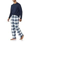 Amazon Essentials Ensemble de Pyjama en Flanelle Douce (Grandes Tailles Disponibles) Homme, Gris Bleu Marine Écossais, M