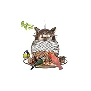 Mangeoire à oiseaux anti-écureuils, mangeoire à oiseaux en forme de chat mignon, mangeoire en cuivre robuste avec crochet pour suspension extérieure, décoration extérieure de jardin, cour, capacité de