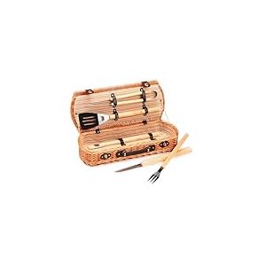 Zendea Sac à Outils Barbecue en Osier - Set Barbecue Portable avec 5 Accessoires dans Une Valise, kit pour Barbecue de Camping, Outils Barbecue de Voyage et Pique-Nique en Plein air