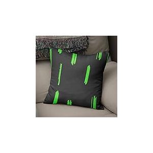 BonaMaison Housse de Coussin Motif, Vert Fluo et fumée Taie d'oreiller pour Lit Voiture Canapé Maison Salon Chambre, Décoration D'intérieur, 43x43cm - Conçu et Fabriqué en Turquie
