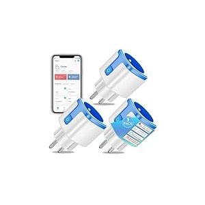 SURFOU Prise Connectée WiFi Intelligente Type E, Programmateur Electrique, Compatible avec Alexa et Google Assistant, Prise Programmable avec Minuteur et Télécommande, App Tuya/Smart Life, Lot de 3