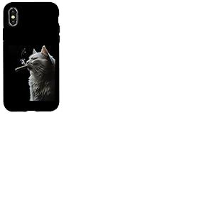 Chat sibérien fume un cigare drôle fumeur de cigare et amoureux des chats Coque pour iPhone X/XS