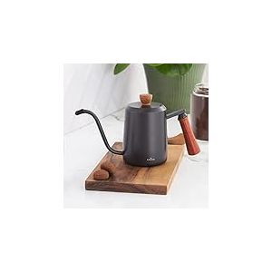 Karaca Bouilloire à café en acier inoxydable noir, 600 ml, boîtier en acier inoxydable 304, bouilloire, poignées élégantes en châtaignier, cafetière troisième génération, capacité de 1200 ml