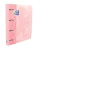 Oxford, Classeur &agrave; anneaux A4, couverture rigide, fermeture en caoutchouc, recharge 5 x 5 grilles et 5 bandes color&eacute;es, feuille autocollante, rose flamant rose