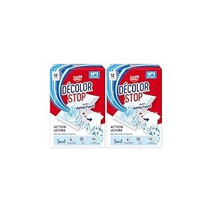Decolor Stop - 3 en 1 - Avec Detachant - Action Ultime - Sachets Blanchissants - Evite les Accidents de Decoloration - Ravive le Blanc - Elimine les Taches Tenaces - x12 Sachets (Lot de 2)