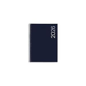 Miquelrius Agenda journalier 2026 format A5+ (155 x 213 mm), couverture souple en polypropyl&egrave;ne, spirale, papier 80 g/m&sup2;, planificateur quotidien, catalan EN-PT, bleu marine