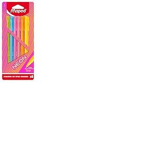 Maped - Feutres Graph'Peps NEON - Stylos Feutres Pointe Fine 0,4 mm - Pointe Douce et Résistante - Confort d'Écriture et Dessin - 6 Stylos Feutres de Couleurs : vert, bleu, rose, corail, orange, jaune