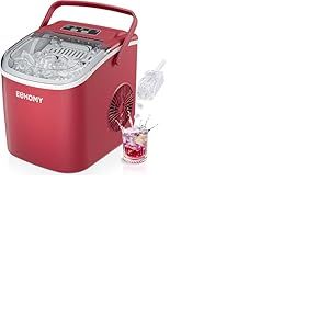 EUHOMY Machine à Glaçons, 9 Glaçons en 6 Minutes, Autonettoyante, avec Poignée de Transport et Bac à Glaçons, 12 kg/jour, Taille de glaçon personnalisée, Adaptée à la Cuisine, Maison, Camping, Rouge