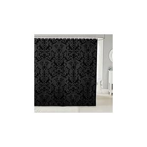 Rideau de douche damass&eacute; noir antique victorien baroque salle de bain 183 cm x 183 cm (L x l x L), accessoires de salle de bain boh&egrave;me exotique avec 12 crochets, d&eacute;coration de salle de bain
