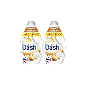 Dash 2en1 Lessive Liquide Ambre & Orchid&eacute;e, 60 Lavages, 3 Semaines de Fra&icirc;cheur, Avec Lenor, Notes de Vanille et d'Ambre, Nettoyage en Profondeur, Marque Fran&ccedil;aise Traditionnelle, Fabriqu&eacute;e &agrave; Amiens