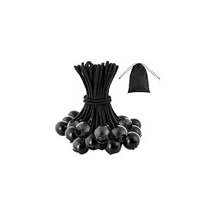 ROMON 25 Pi&egrave;ces Tendeur Elastique Boule, Sandow Elastique 15cm, Cordons &Eacute;lastiques avec Boule, Tendeur Bache Inclure 1 Sacs Rangement pour Camping, Tente, Banni&egrave;re, Pavillon (Noir)