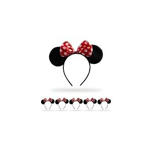 Relaxdays Oreilles Minnie, Lot de 6, Serre-tête Souris, avec nœud à Pois, Accessoire de déguisement, Noir/Rouge
