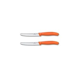 Victorinox Swiss Classic, Couteau à petit déjeuner, Couteau à pain, Lame tranchante, dentelée, 11 cm, Manche plastique, Acier inoxydable, Set 2 Pièces, Orange