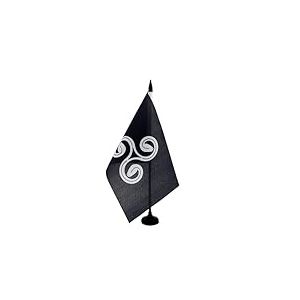 AZ FLAG - Drapeau De Table Bretagne Triskell Triserpent 21x14 cm - Petit Drapeau Triskell Breton De Bureau 100% Polyester Avec Hampe De 25cm Et Socle En Plastique Noir