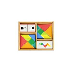 Vilac - Tangram Battle Multicolore - 2 jeux, +100 cartes et 4 niveaux de difficultés - Jeu de rapidité -De 1 à 2 joueurs - Jeu De Plateau en bois - A partir de 5 ans - 6061