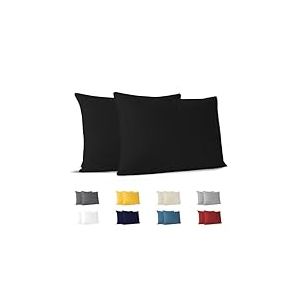 Dreamzie Taie Oreiller 40x60 cm (Lot de 2) 100% Coton Jersey 150 GSM - Noir - Taie d'oreiller 40 x 60 cm- Housse de Coussin R&eacute;sistant et Hypoallerg&eacute;nique pour Oreiller