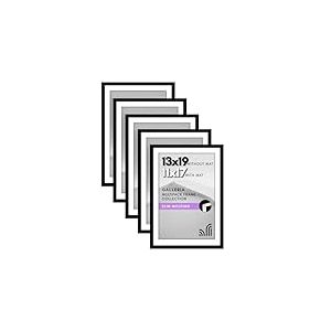 Americanflat Collection Galleria - Lot de 5 cadres photo de 28 x 43,2 cm avec passe-partout ou cadre de 33 x 48,3 cm sans passe-partout - cadre photo mural avec vitre en plexiglas poli - noir