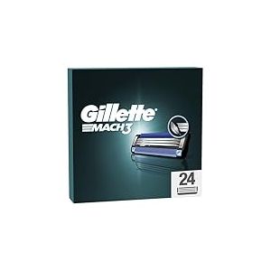 Gillette 24 Recharges De Lames De Rasoir Homme Mach3 ORIGINELLES, Pack De Cartouches Avec Un Porte-clés, 3 Lames Affutées et Bande Lubrifiante Pour Un Rasage Manuel Du Visage Confortable