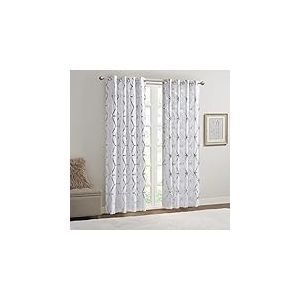 Comfort Spaces Vivian Lot de 2 Rideaux de fenêtre entièrement occultants, Motif géométrique métallique, Isolation Thermique, pour Chambre à Coucher et Appartements, 127 x 213,4 cm, Blanc/argenté