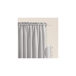 ROOM99 Rideau avec Passe Tringle Lara 140 x 250 cm Largeur x Hauteur, Décoration de Fenêtre, Curtains et Draperies intérieurs pour Salon, Chambre Moderne Galon à Pompons Gris Clair, 1 pièce