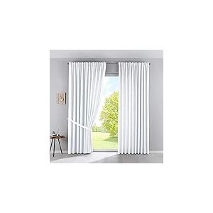 Gardinenbox Lot de 2 Rideaux Opaques « Palermo » H x l : 250 x 300 cm, Blancs, Extra Larges, translucides, avec embrasses cachées, 100002651-2
