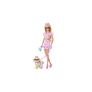 Barbie Poup&eacute;e Looks Assortis Robe Vichy avec Chien en Tenue Vichy Rose Assortie et Lunettes de Soleil, Colliers et n&oelig;uds, poup&eacute;e Blonde, JFP36