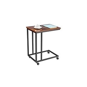 VEVOR Table d'appoint mobile en forme de C, bouts de canap&eacute; avec cadre en m&eacute;tal et roulettes, support d'extr&eacute;mit&eacute; portable 500 x 350 x 605 mm, table basse pour salon, chambre &agrave; coucher, bureau, marron