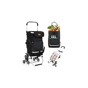 Sekey Chariot de Courses Pliable avec Fonction Monte-Escaliers, Caddie 3 en 1 avec Sac &agrave; Bandouli&egrave;re et 3 Roues, Trolley et Diable &Eacute;tanche Id&eacute;al pour Les Courses et Le Camping &ndash; Noir