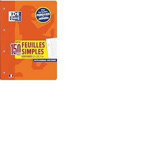 OXFORD Lot de 4 Bloc de Feuilles Simples A4 Petits carreaux 5x5mm 150 Pages perfor&eacute;es coll&eacute;es c&ocirc;t&eacute; Couverture carte