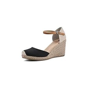WHITE MOUNTAIN Femme Mamba Sandale Cage Espadrille, Tissu Noir, 41 EU Large
