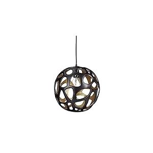Relaxdays Suspension luminaire de plafond abat-jour boule noir intérieur doré diamètre 30 cm design, noir