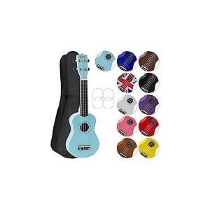Ukulélé Soprano avec sac de transport, pic et cordes de rechange - idéal pour les écoles et les débutants, maintenant avec des cordes en fluorocarbone - Bleu clair - Mad About SU8-LBL