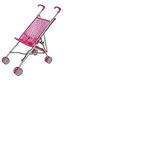 Idena 40068 - Poussette pliable pour poupée, housse rose avec un joli motif à pois, hauteur de poussée environ 55 cm