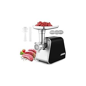 COOCHEER Hachoir à Viande Électrique 2000W, Machine à Viande en Acier Inoxydable 3-en-1 avec 3 Plaques de Perforation, Remplisseur de Saucisses & Accessoire Kibbe, Machine à Saucisses pour la Cuisine