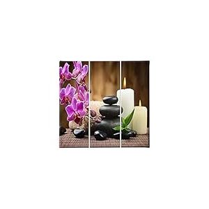 Homemania Tableau Stones - 3 Pieces - Zen - from Living Room, Room - Multicouleur en Polyester, Bois, 69 X 3 X 50cm