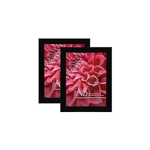 Americanflat Cadre Photo A5 Noir - MDF avec Verre Incassable Poli, Chevalet & Matériel de Suspension Intégré - Format Horizontal et Vertical pour Mur et Dessus de Table - 14,8x21 cm - Lot de 2