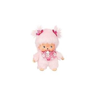 Sekiguchi 242443 - Original Bebichhichi Fille Fleur de Cerisier, en Peluche Rose, avec Bavoir et nattes avec Fleurs, Environ 15 cm