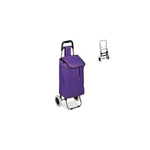 Relaxdays Chariot de courses, pliable, 25 L sac d’achats avec roulettes, chargeable jusqu’à 10 kg, 91 x 40 x 30cm,violet