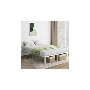 Novilla Cadre de lit Plateforme en métal pour Matelas de 140 x 190 cm, Hauteur de Rangement sous Le lit 31.4cm, Cadre métallique, Pas Besoin de sommier, Assemblage Facile, Blanc