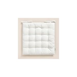 ROOM99 Coussins de Chaise avec Rubans Carmen 40 x 40 x 4,5 cm Coussin d'assise rembourré, Galette de Chaise Interieur avec Attaches, antidérapants pour siège Le Coton Écru, 1 pièce