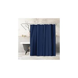 Americanflat Rideau de Douche 100% Polyester r&eacute;sistant &agrave; l'eau avec &oelig;illets m&eacute;talliques et 12 Anneaux de Rideau de Douche &ndash; Bleu uni &ndash; 180 x 188 cm